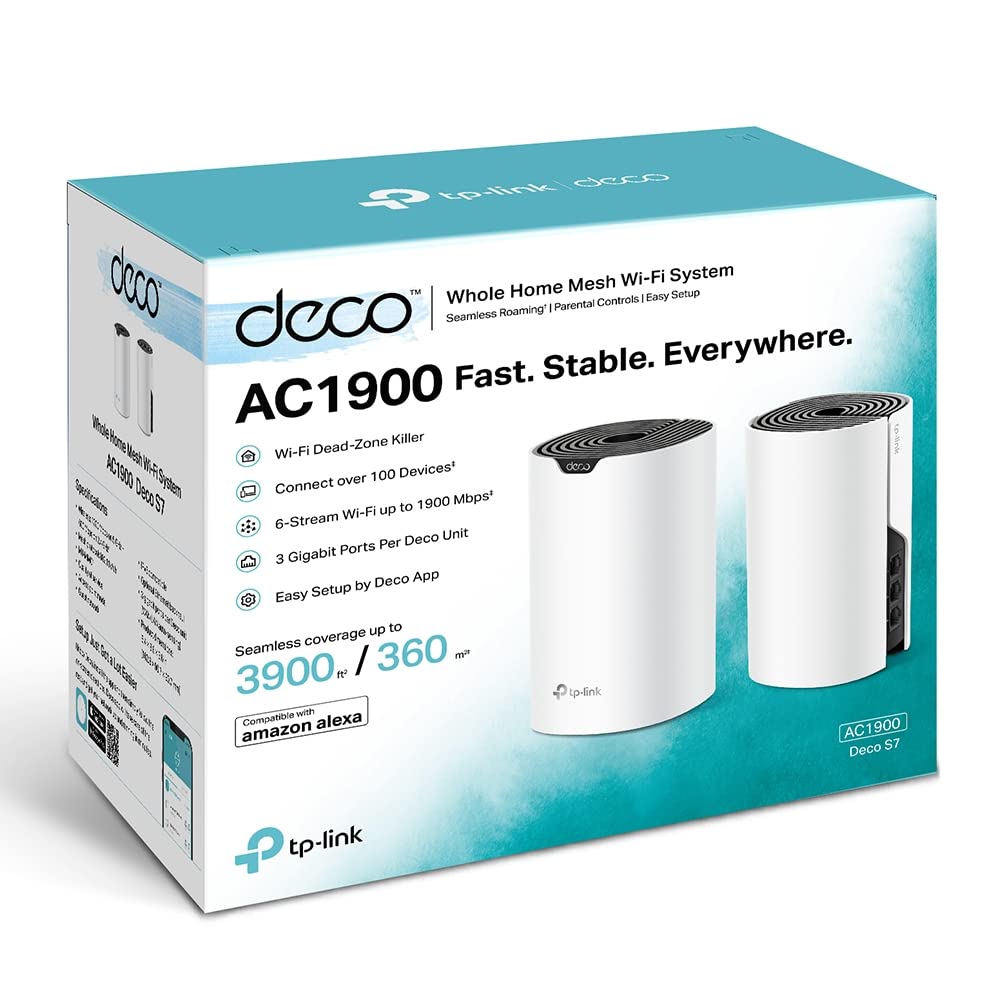 TP-Link Deco E2(2-Pack) - Sistema Wi-Fi Mesh AC1900, 2xPuertos 100/10 Mbps, hasta 50 ㎡, MU-MIMO, Blanco