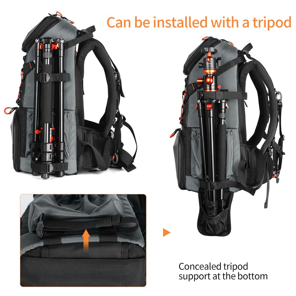 K&F Concept Mochila para Cámara, Mochila Fotográfica Profesional, 32L Mochila Fotografia Multifuncional Bolsa para Cámara Impermeable Resistente, Compartimento para Portátil de 15.6 Pulgadas