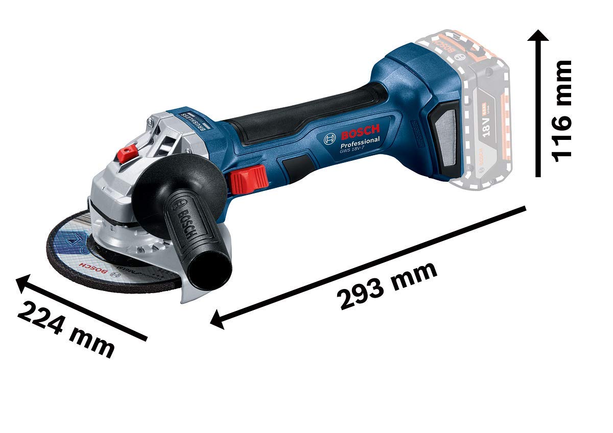 Bosch Professional 18V System GWS 18V-7 - Amoladora angular a batería (Brushless, Ø 125 mm, 11000 rpm, sin batería, en L-BOXX)