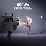 NEEWER Q6 600Ws 2,4G TTL Flash Estudio Exterior con App Control, 1/1 a 1/512, 1/8000 HSS 3000mAh Foto Luz Strobe Batería,30W Lámpara Modelado LED Bicolor/Flash Potencia Total 400/Reciclaje 0,01-0,9s
