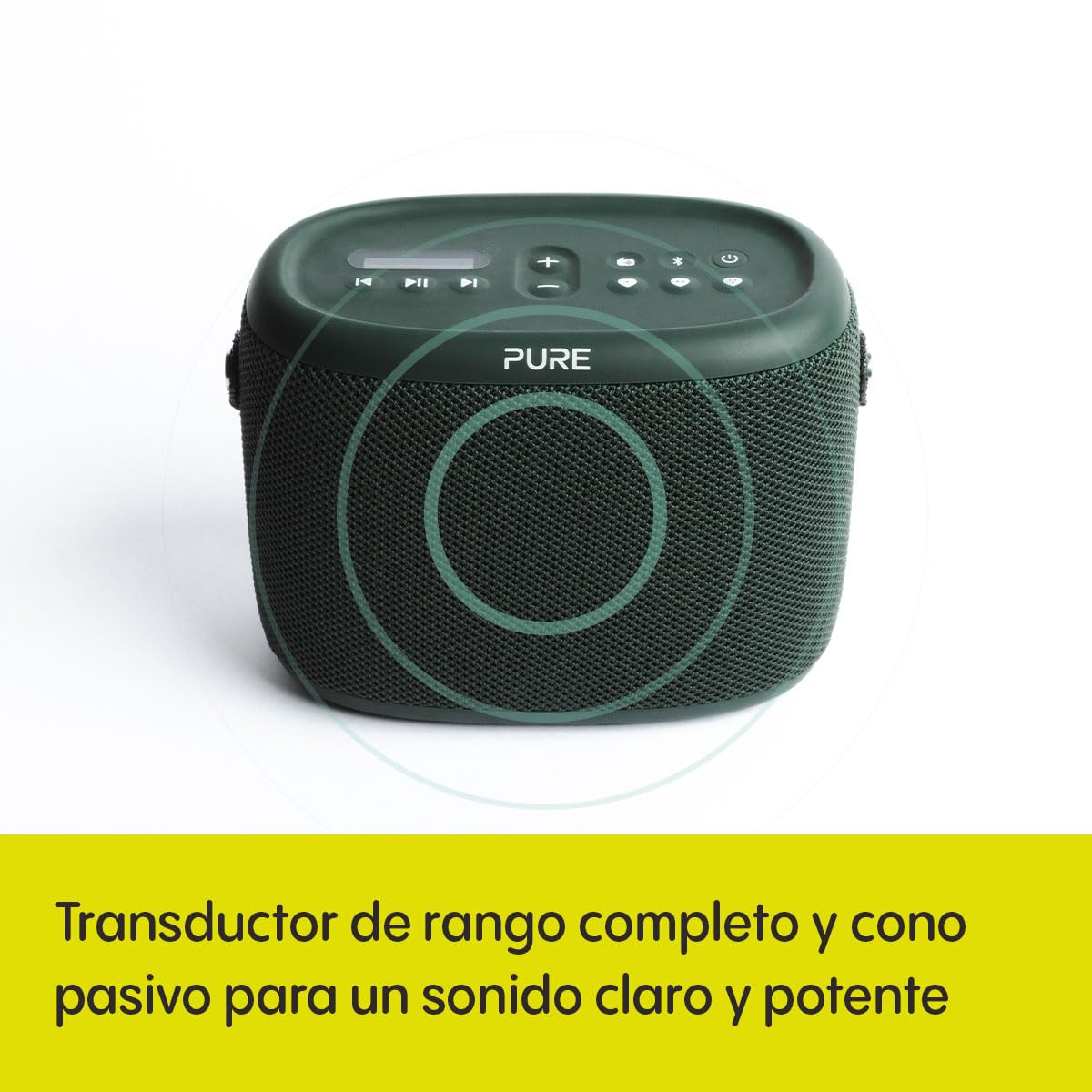 Pure Woodland Altavoz para Exteriores con Bluetooth y Radio Dab+/FM (Resistente al Agua IP67, portátil, batería de 14h jardín y Camping) Verde