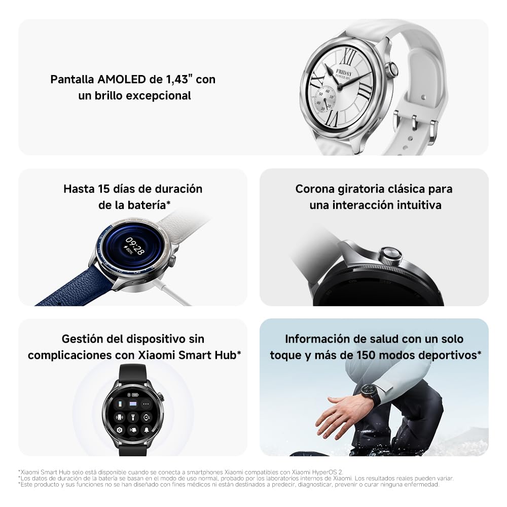 XIAOMI Watch S4, Versión Bluetooth, Modo Deportivo Profesional avanzado, Bisel de Cambio rápido 2.0, Pantalla AMOLED 1.43 Pulgadas Circular, Monitor Frecuencia Cardíaca y Sueño, Plata