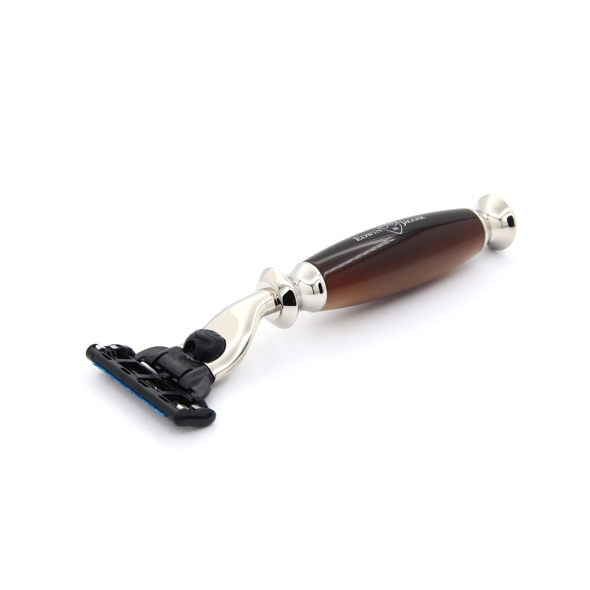 Edwin Jagger S81M582BAMZ Set de Afeitado Clásico Imitación Cuerno Ligero y Níquel con Cazoleta con Brocha de Afeitar de Tejón Puro y Maquinilla Mach 3 para Crema o Jabón de Afeitar para Hombre