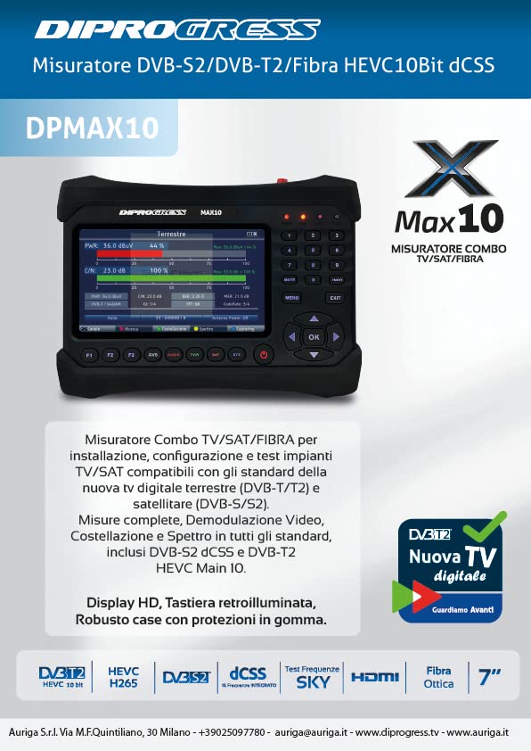 DIPROGRESS Medidor de Campo DVB-T2 DVB-S2 HEVC 10bit DCSS - DPMAX10
