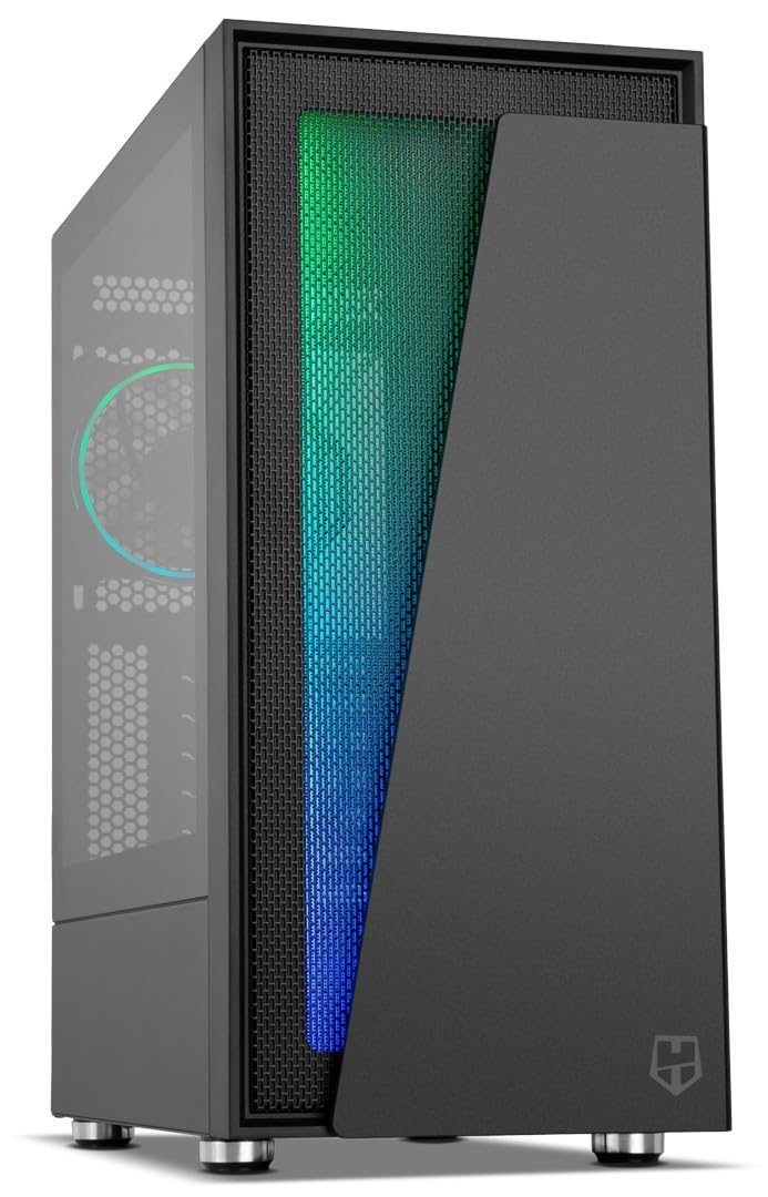 Caja ATX Semitorre Negra con ARGB y USB 3.0, Ideal para Montaje de Ordenadores y optimización de refrigeración.