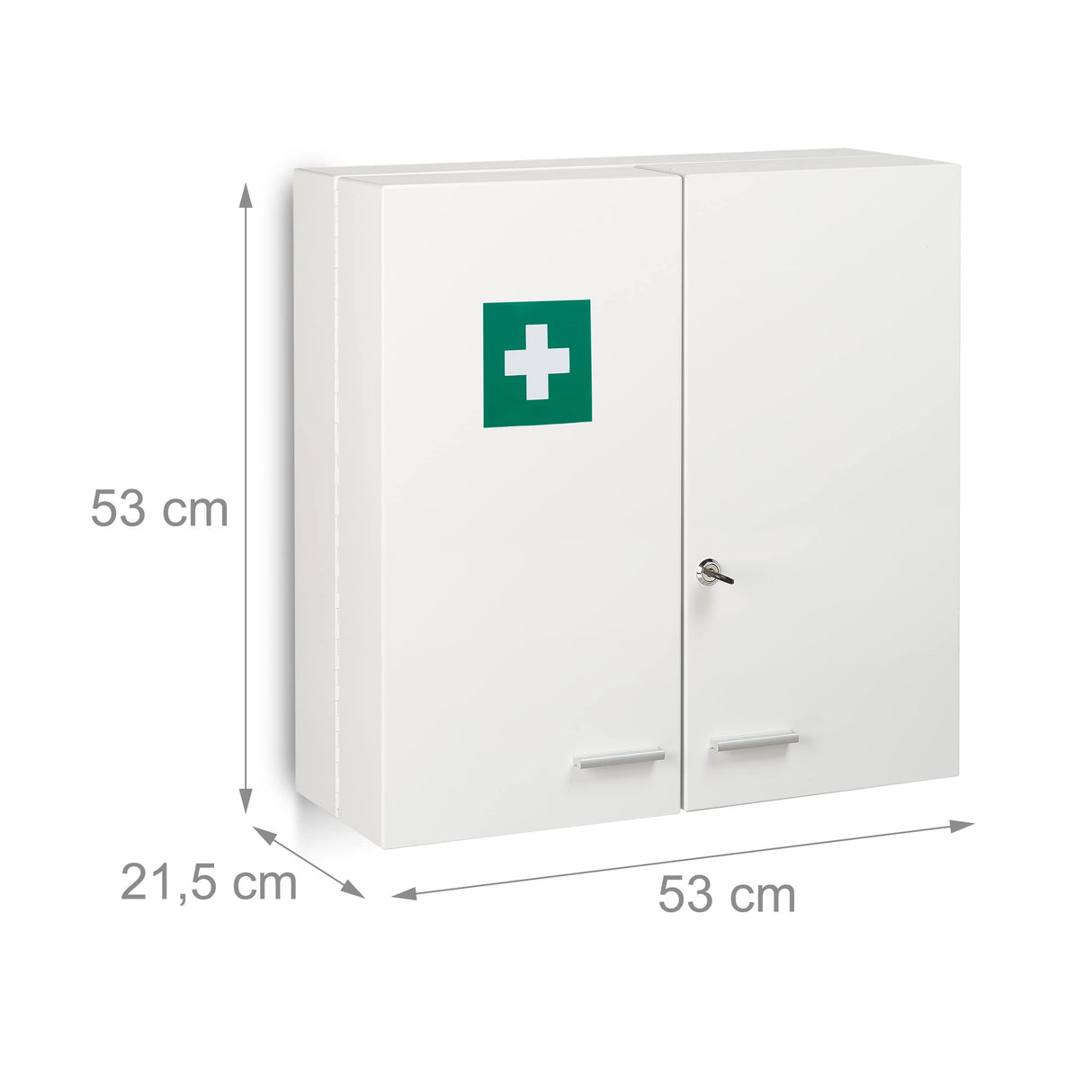 Relaxdays Armario Botiquín de Acero con Cerradura, 11 Compartimentos, 53x53x21,5cm, 2 Puertas, Primeros Auxilios, Blanco, 53 x 53 x 21.5 cm