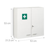 Relaxdays Armario Botiquín de Acero con Cerradura, 11 Compartimentos, 53x53x21,5cm, 2 Puertas, Primeros Auxilios, Blanco, 53 x 53 x 21.5 cm