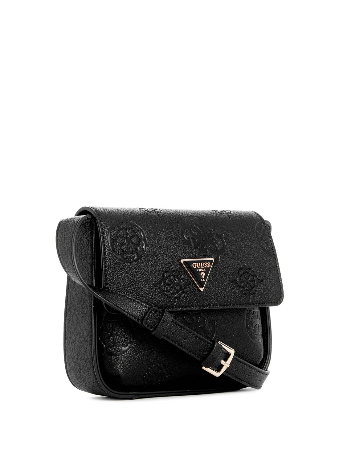GUESS Keandra Crossbody Flap, Bandolera, Solapa Cruzada para Mujer, Negro con Logotipo, Talla única