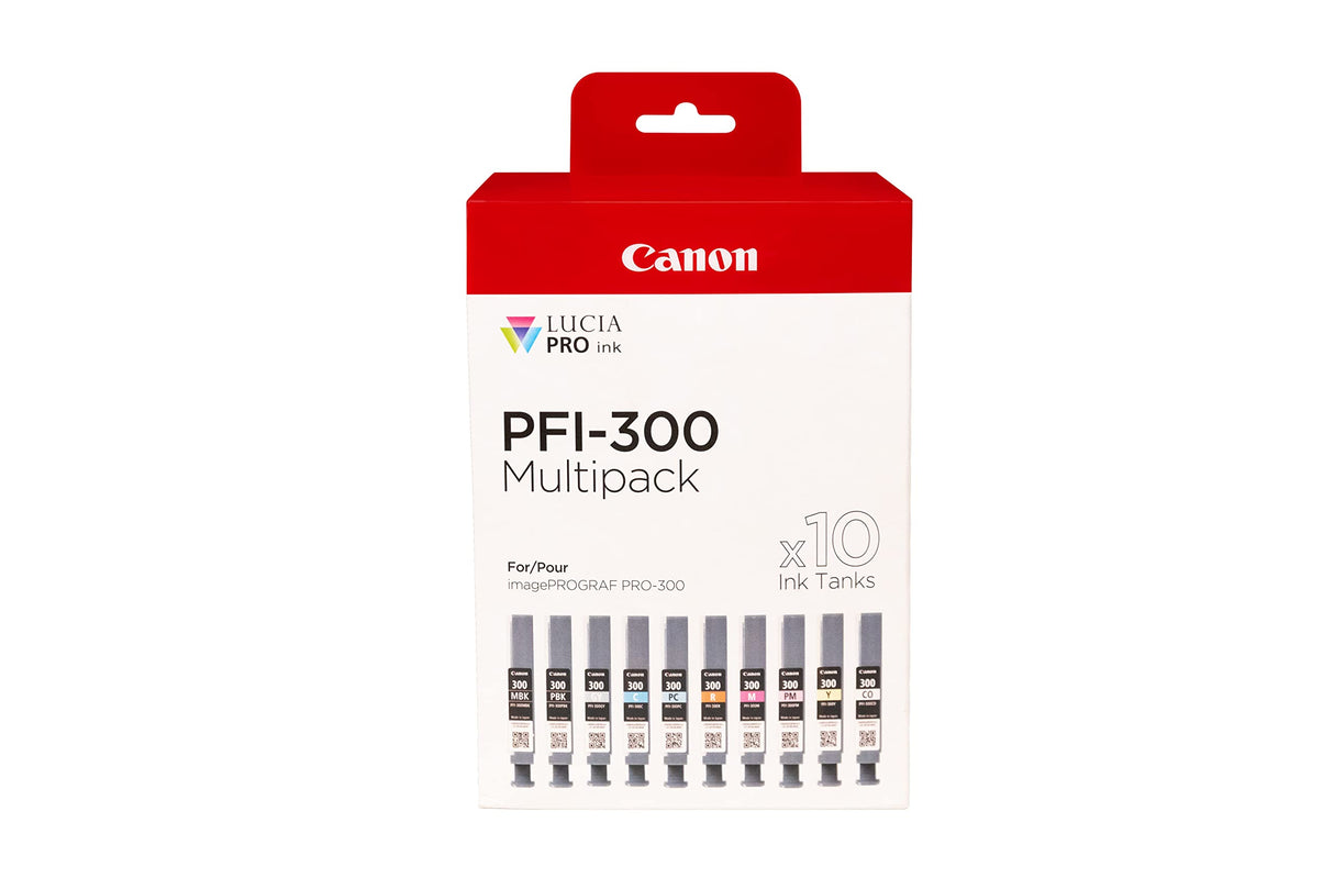 Canon PFI-300 - Lote de 10 Cartuchos de Tinta para imagePROGRAF PRO-300 (10 Cartuchos de Tinta en Embalaje sin plástico), Multicolor
