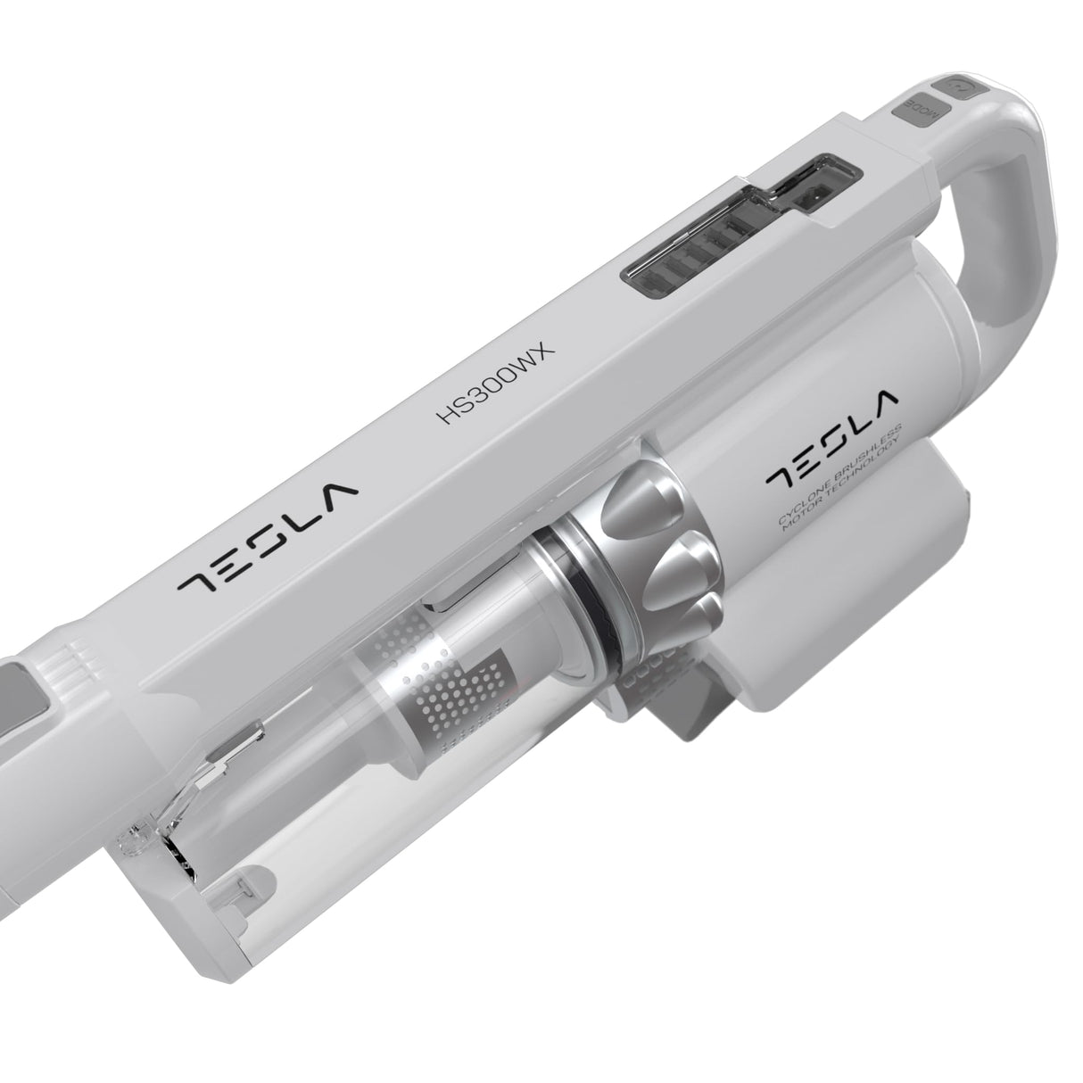 Tesla Aspiradora de Mano HS300WX, 200W, Depósito 200ml, Filtro HEPA Lavable, Batería Larga Duración, 2 Velocidades, Blanco