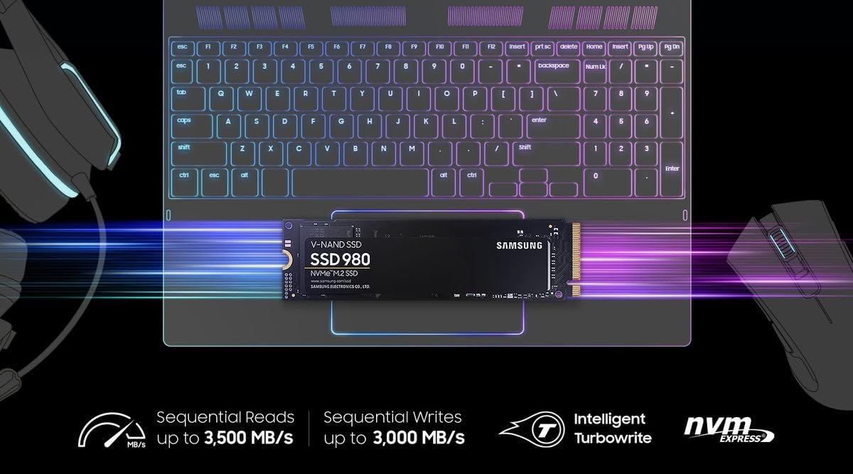 Samsung 980 1 TB PCIe 3.0 (up to 3.500 MB/s) NVMe M.2 Internal Solid State Drive (SSD) (MZ-V8V1T0BW)