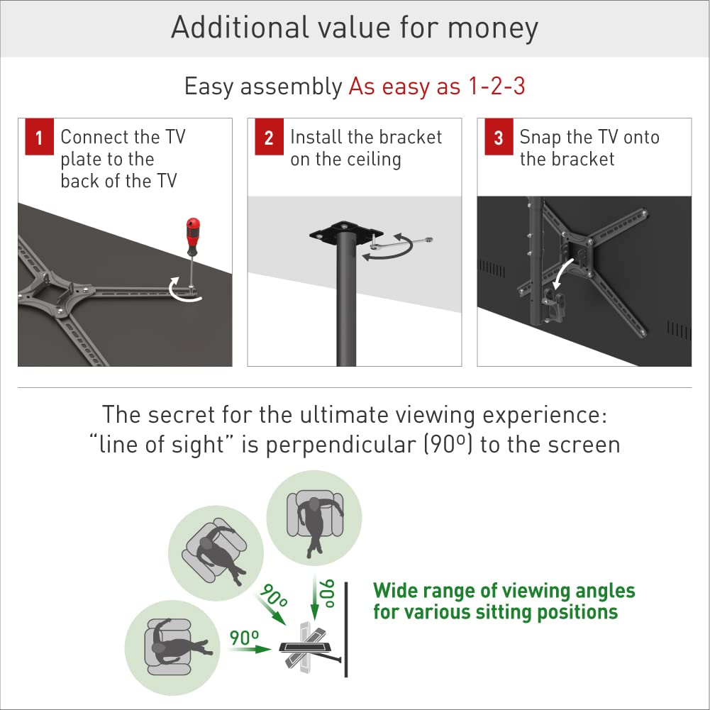 Barkan Soporte de TV de Techo, 97cm de Largo Giratorio e inclinable para Pantallas de 13-65 Pulgadas, Peso máximo 40Kg, Telescópico de Altura Ajustable, para LED OLED LCD, hasta VESA 400x400
