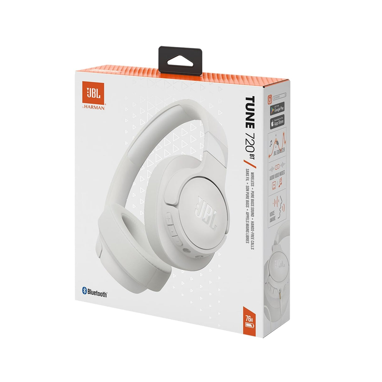 JBL Auriculares Tune 720 BT, inálambricos por Bluetooth, 76 horas de reproducción con JBL Pure Bass, plegables, blanco