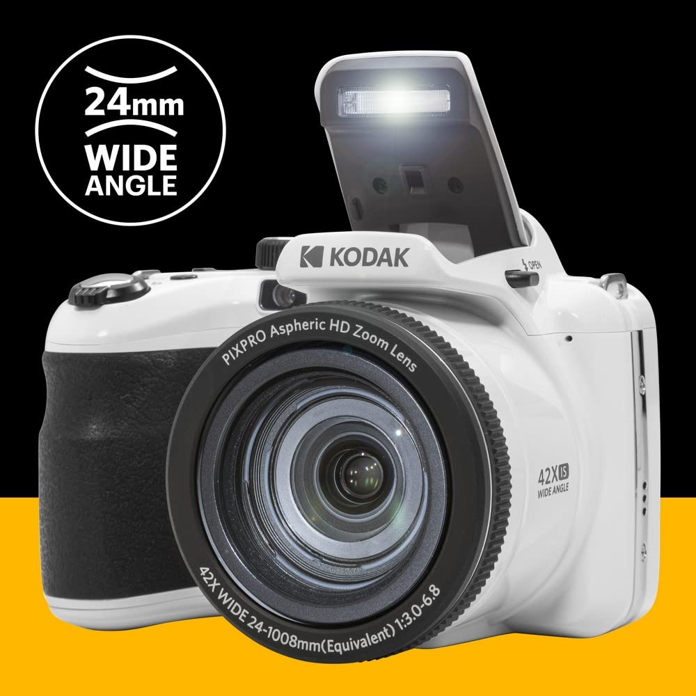 KODAK Pixpro Astro Zoom AZ425 - Cámara Digital Bridge, Zoom Optico 42X, Gran Angular de 24 mm, 20 Megapíxeles, LCD 3", Video Full HD 1080p, Batería Li-ion - Blanco
