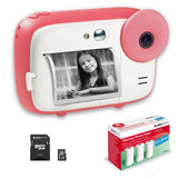 AgfaPhoto Realikids Cámara instantánea + 1 Tarjeta Micro SD de 32 GB + 3 Rollos de Papel térmico ATP3WH - Cámara instantánea para niños, Pantalla LCD de 2.4 Pulgadas, Espejo Selfie y Filtro de Fotos