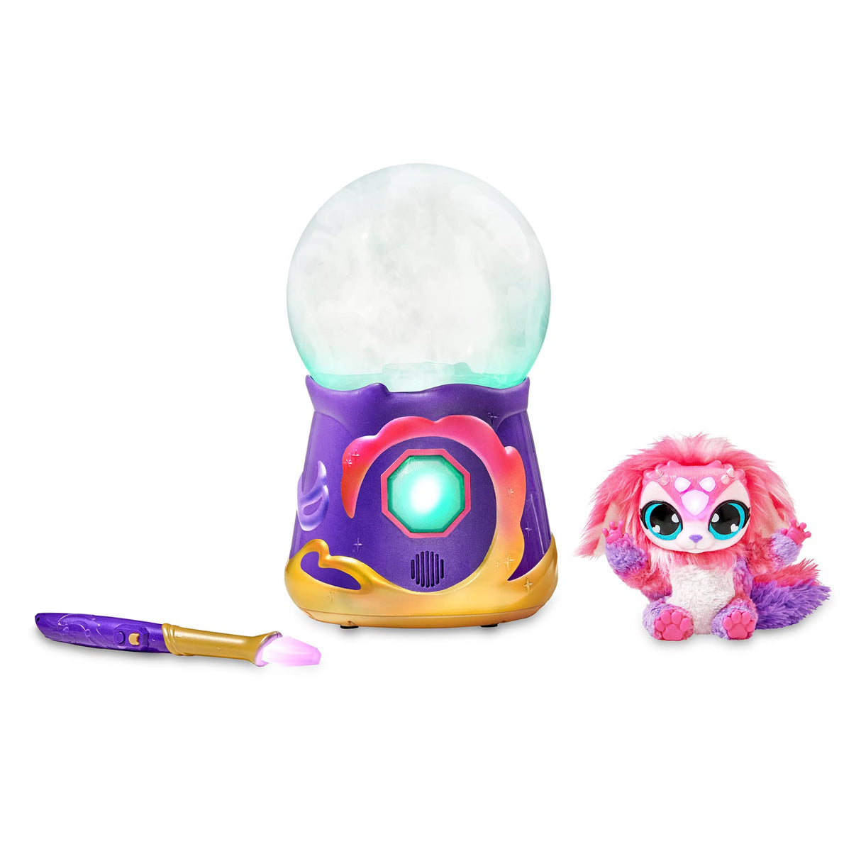 Magic Mixies My Crystal Ball Pink, Juguete Interactivo de Magia, Bola de Cristal mágica con Luces, Efectos y Sonidos, y un muñeco de Peluche Suave para cuidar, con Accesorios, Famosa (MGX05000)
