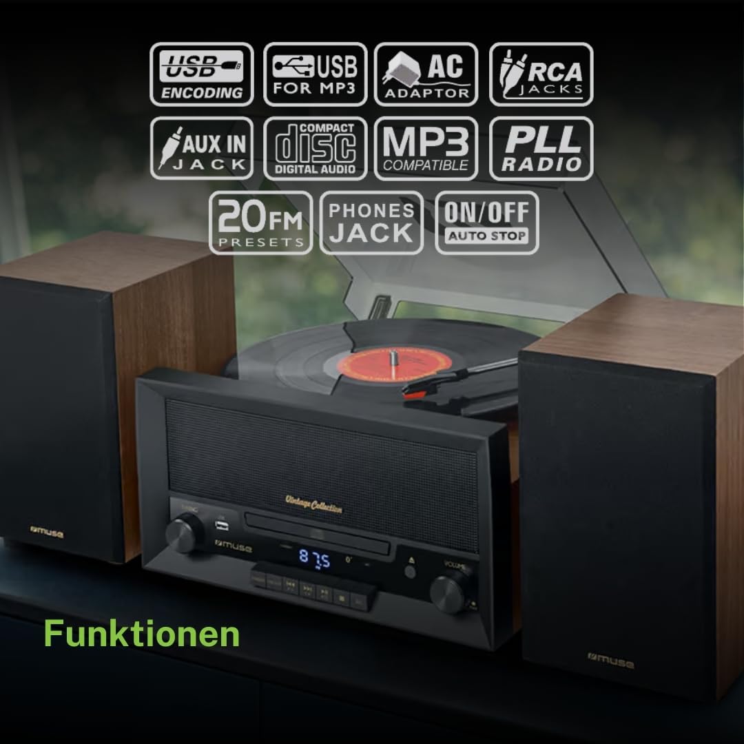 Muse MT-120 MB Microsistema estéreo con Altavoces, Madera/Negro