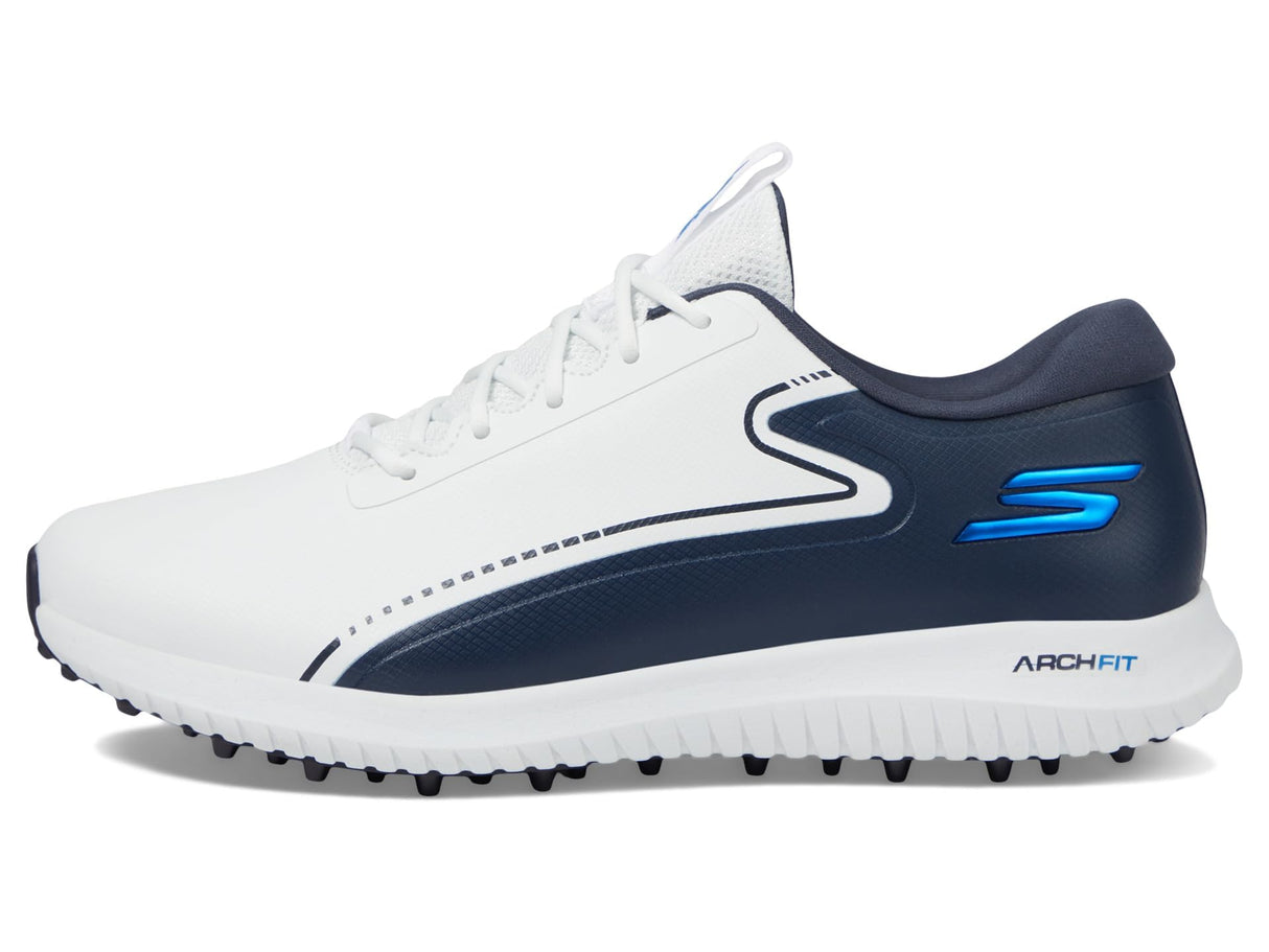 Skechers MAX 2 Arch Fit Zapatillas de Golf Impermeables sin Clavos para Hombre, White/Navy Blue, 43 EU