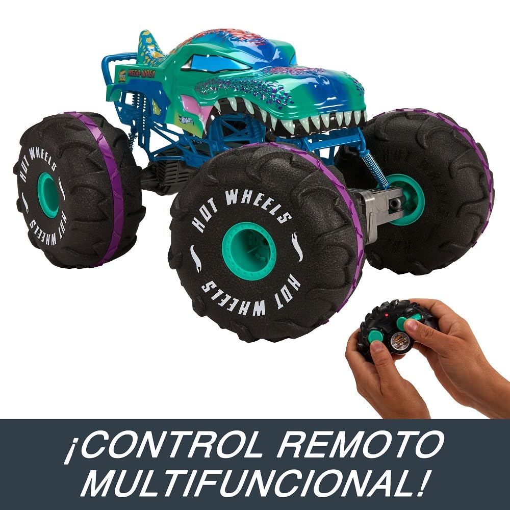 Hot Wheels Monster Trucks Coche Teledirigido Mega-Wrex, a Escala 1:6, camión de Juguete Extragrande con Control Remoto, más de 60cm de Largo, +5 años, HPK28
