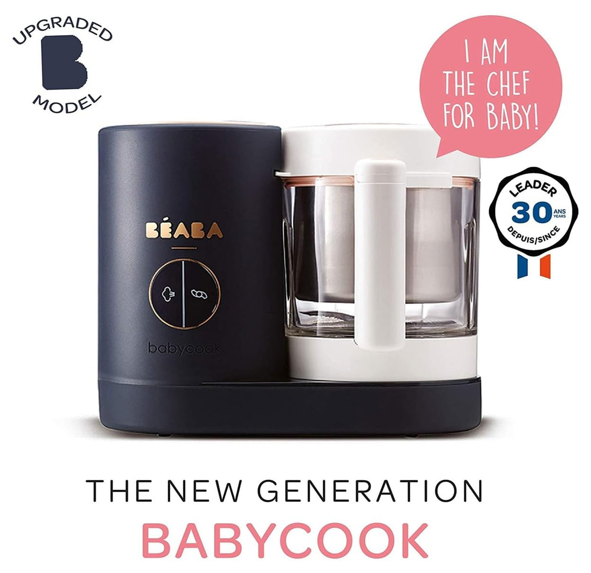 Béaba - Babycook Neo - Máquina de alimentos para bebés - 6 en 1: Procesador de alimentos, licuadora y cocina - Cocina al vapor suave - Comida casera rápida para bebés - Cuenco de vidrio - Recipiente