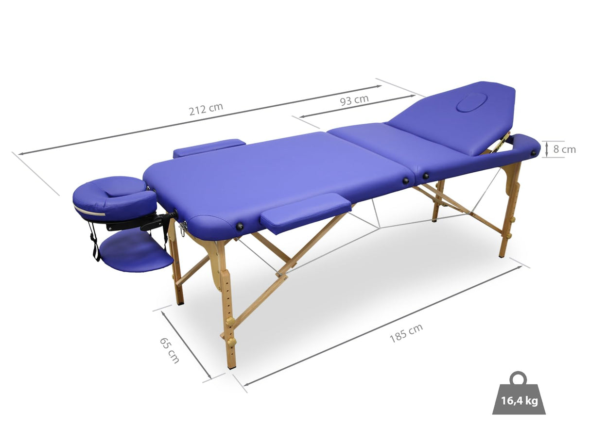 QUIRUMED Camilla de Masaje Plegable de Madera WELLCORE, con Respaldo abatible, Plus, 185 x 65 cm, Polipiel, Altura Regulable, Cabezal extraíble, Agujero Facial, Color Negro, hasta 225 kg