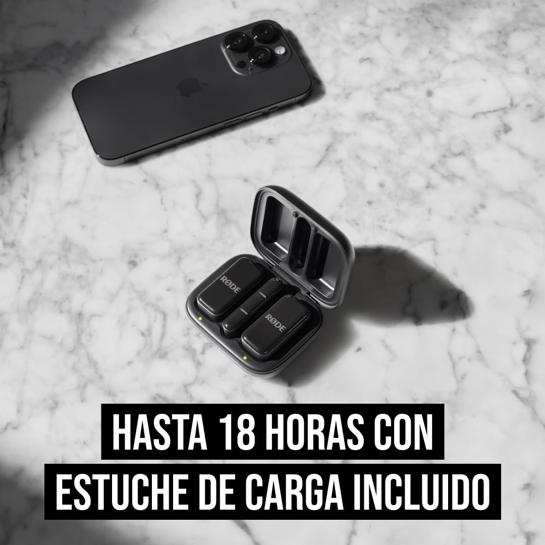 RØDE Wireless Micro - Micrófono inalámbrico Compacto, Dos micrófonos con Estuche de Carga para la creación de Contenido en Smartphone - USB-C, Negro