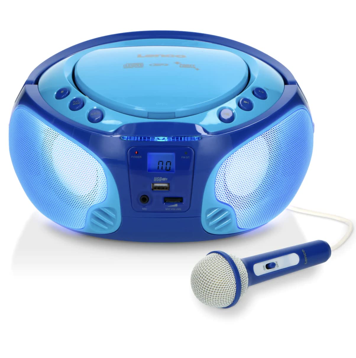 Lenco SCD-650 Reproductor de CD para niños - Radio CD - Karaoke - Sistema estéreo - Boombox - Reproductor de CD/MP3 y USB - Potencia 2 x 2 W RMS - Función Sing-A-Long - Micrófono - Azul