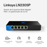 Switch PoE+ multigigabit Linksys no administrado de 5 Puertos y 2,5 G | Ethernet bajo Consumo | Control dúplex Completo | Oficinas pequeñas y domésticas | Sin Ventilador y metálico | PoE+ de 60 W