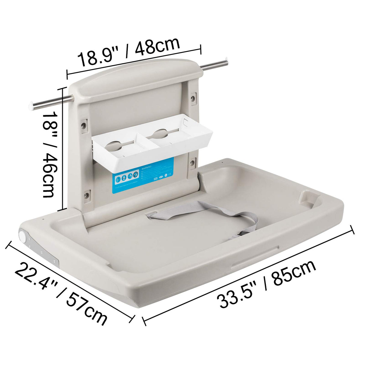 VEVOR Cambiador Bebe Pared Cambiador Bebe Plegable Pared 33,5x22,4x18,5" Cambiadores de Pared Cambiador de Pañales de Pared Horizontal Gris Cambiador de Pared HDPE, para Baños Públicos o Privados