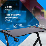 NK Mesa Escritorio Gaming con LED (120x60cm) - Portavasos y Botellas, Soporte Auriculares/Cascos, Gestión de Cables, Gaming Desk, Tabla 1.5cm (Resistencia) Peso Máximo 100kg (Rosa)