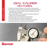 Starrett 120 A-6 Dial Calibre, acero inoxidable, Color blanco, 0 – 6 "Rango, +/-0.001 de rostro" Precisión, 0.001 Resolución