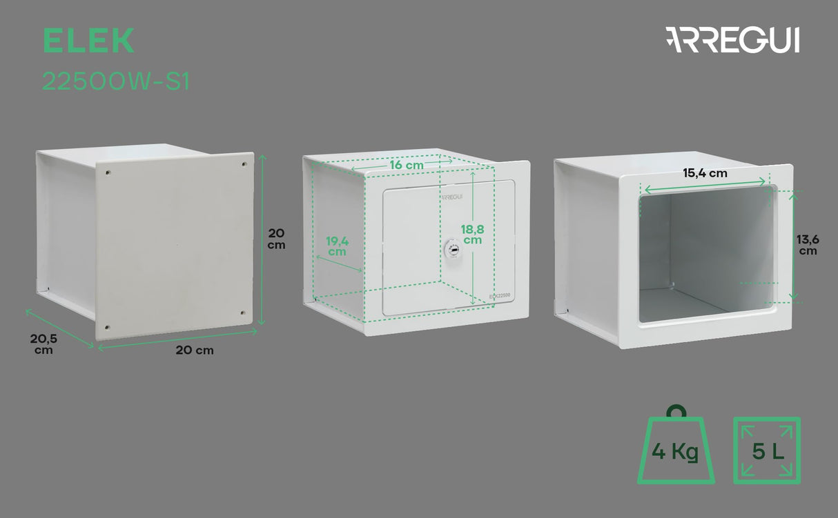 ARREGUI Elek Caja Fuerte Camuflada tras Tapa de Registro Eléctrico | Caja Fuerte Empotrable en Pared | Caja de Seguridad Camuflada | Caja Fuerte Invisible | Caja Secreta (5 L - 20 x 20 x 21cm)
