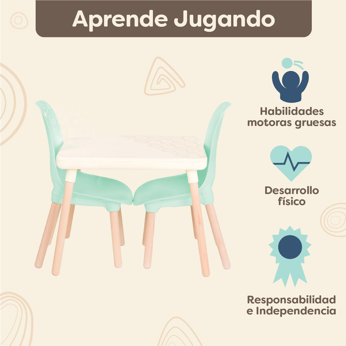 B. Spaces by Battat - Juego de Muebles Infantiles - 1 Mesa y 2 Sillas Infantiles con Patas de Madera Natural (Marfil y Madera Natural)