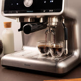 Cecotec Cafetera Express con Brazo con Doble Salida Power Espresso 20 Bares Barista Cream, 1550 W, Depósito de Café en Grano 250g, Molinillo 30 Niveles, Thermoblock, Depósito Agua 2.5 L, Acero Negro