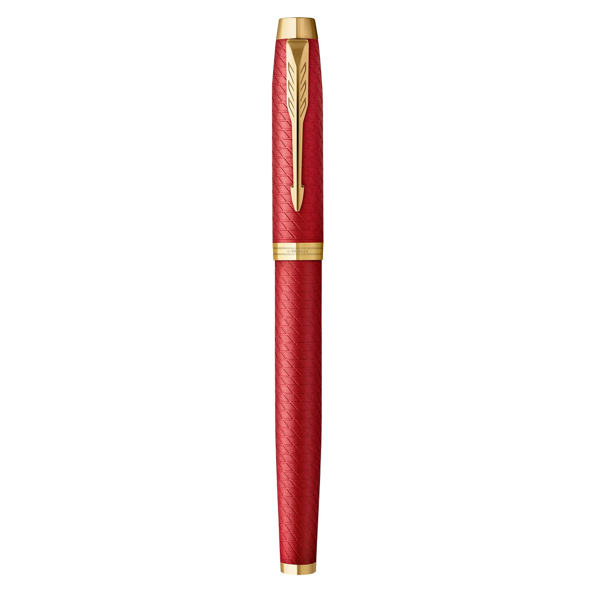 Parker IM bolígrafo roller | Lacado en rojo Premium con adornos dorados | Punta fina con recambio de tinta negra | Estuche de regalo