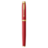 Parker IM bolígrafo roller | Lacado en rojo Premium con adornos dorados | Punta fina con recambio de tinta negra | Estuche de regalo