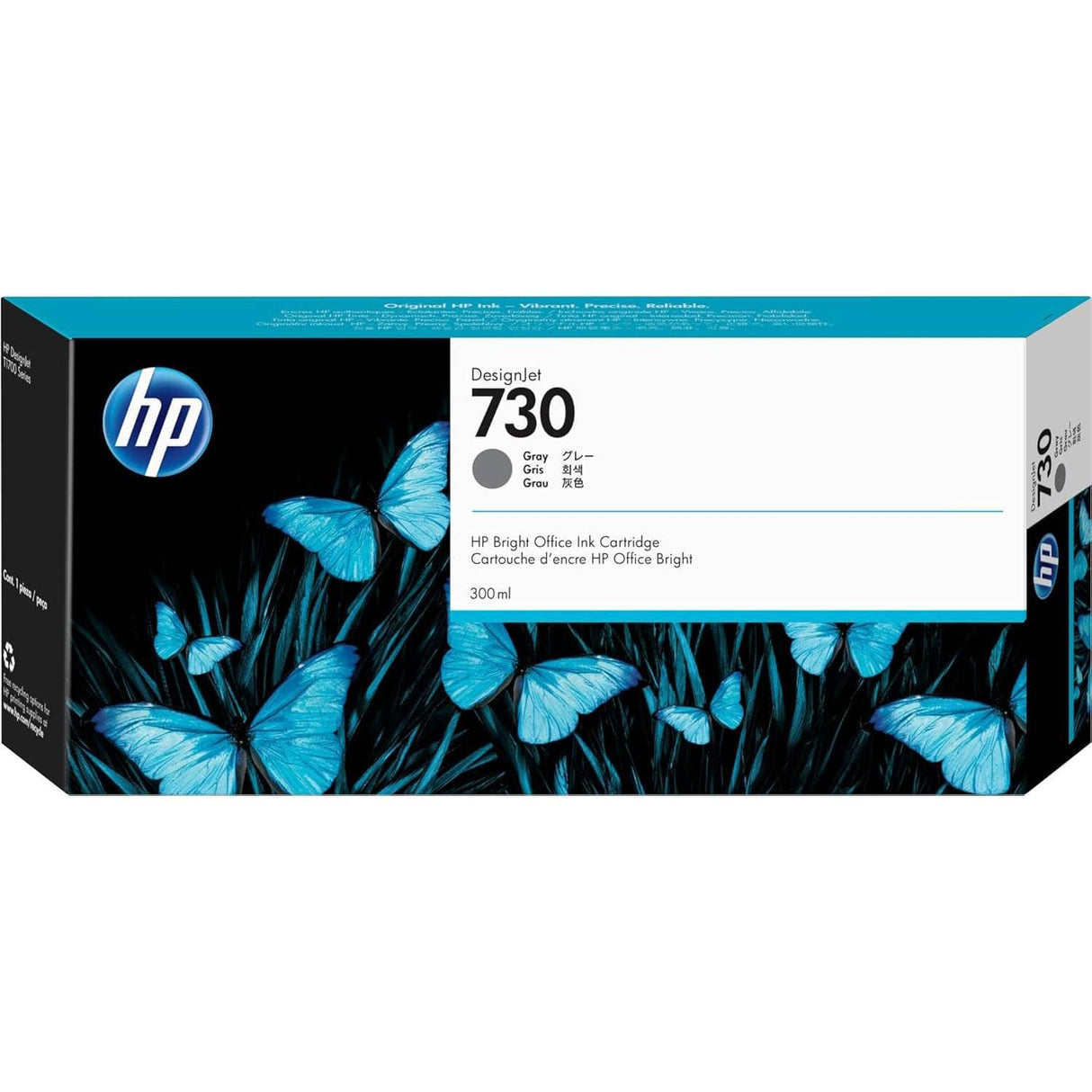 HP 730 P2V72A Gris, Cartucho de Tinta HP Original DesignJet, de 300 ml, para Impresoras HP DesignJet T1700
