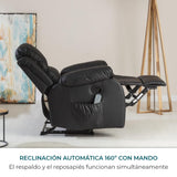 Don Descanso - Sillón Masaje Relax Calor Trevi Negro Reclinable 160º con 8 Motores Silenciosos, Calor Lumbar, Sist. Masaje 4 Zonas y Acabado en PU Anti-Cuarteo [Incluye Mando]. Ideal Gente Mayor