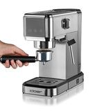 Cloer 5829 Máquina de café espresso, Cafeterea espresso con espumador de leche, 20 bares, 1350W, Diseño delgado, 1-2 tazas espressos, cappuccinos, latte macchiato, Apagado de seguridad