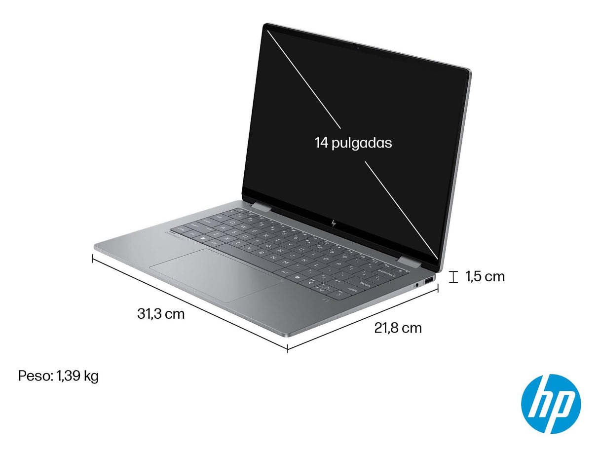 HP Omnibook X Flip - Ordenador portátil Convertible de 14" 3K OLED táctil (Ryzen AI 7 350, 32GB RAM, 1TB SSD, AMD Radeon 860M Graphics, Windows 11 Home) Silver - Teclado QWERTY Español