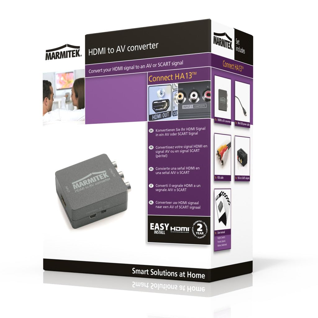 Adaptador HDMI a Euroconector - Marmitek Connect HA13 - Convertidor de video digital - RCA o SCART - Compuesto - PAL - NTSC - 1080P - Full HD - No se requiere software