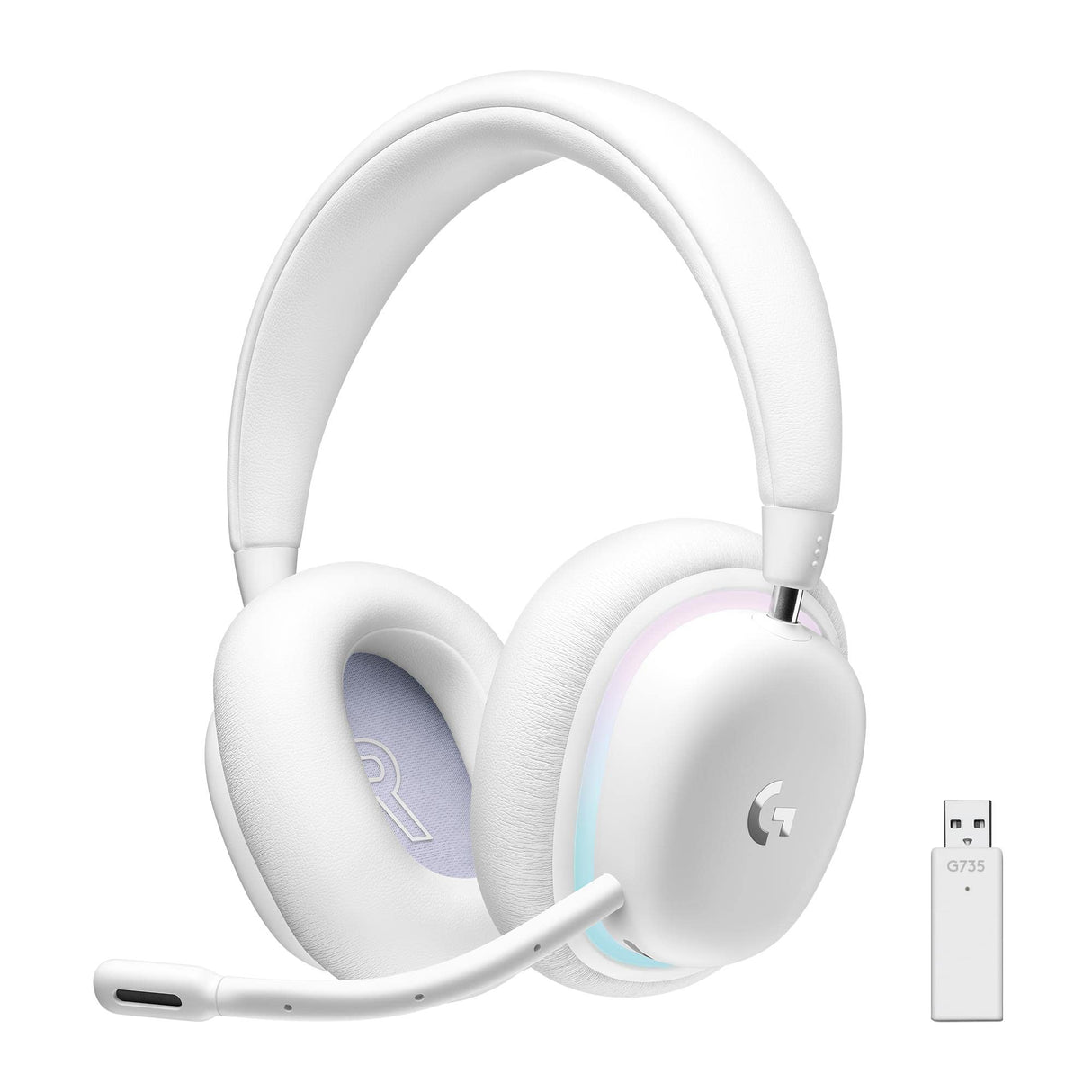 Logitech G G735 Auriculares Inalámbricos Gaming, LIGHTSYNC RGB Personalizable, LIGHTSPEED, Bluetooth, Conector 3,5 MM Aux. Para PC, Móvil, Micrófono Desmontable - Blanco Niebla