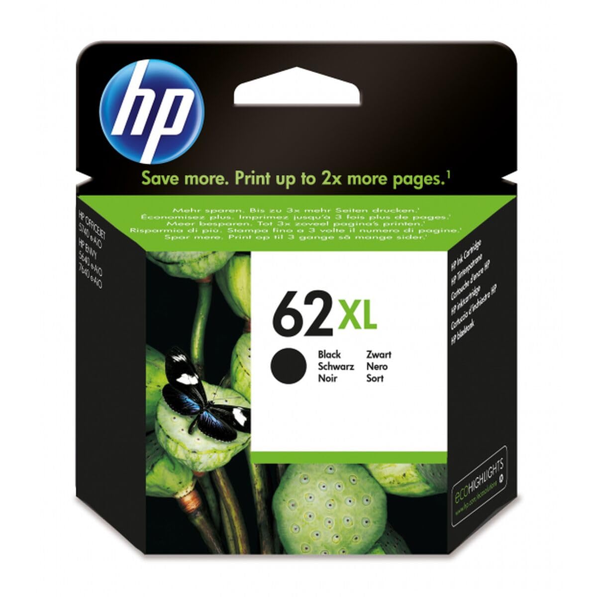 HP 62XL C2P05AE - Cartucho Original para impresoras de inyección de Tinta, Compatible con impresoras Envy 5540, 5642, 5644, 5742, 7640, Officejet 5740 y Officejet Serie 200, Negro