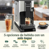 CUISINART Máquina de Café Automática;4 cafés con un toque: Espresso, Americano, Cold Brew;Espumador integrado;Grano a taza;Base ajustable;Botón de Favoritos, Gris