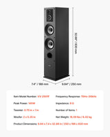 VEVOR Altavoz de Suelo de 3 Vías, con Tweeter de 1,91/2,54 cm, Dos Woofers de 13,34 cm, Potencia Máxima de 145 W, Respuesta de Frecuencia de 70 Hz a 20 kHz, Carcasa de MDF, para Audio Doméstico