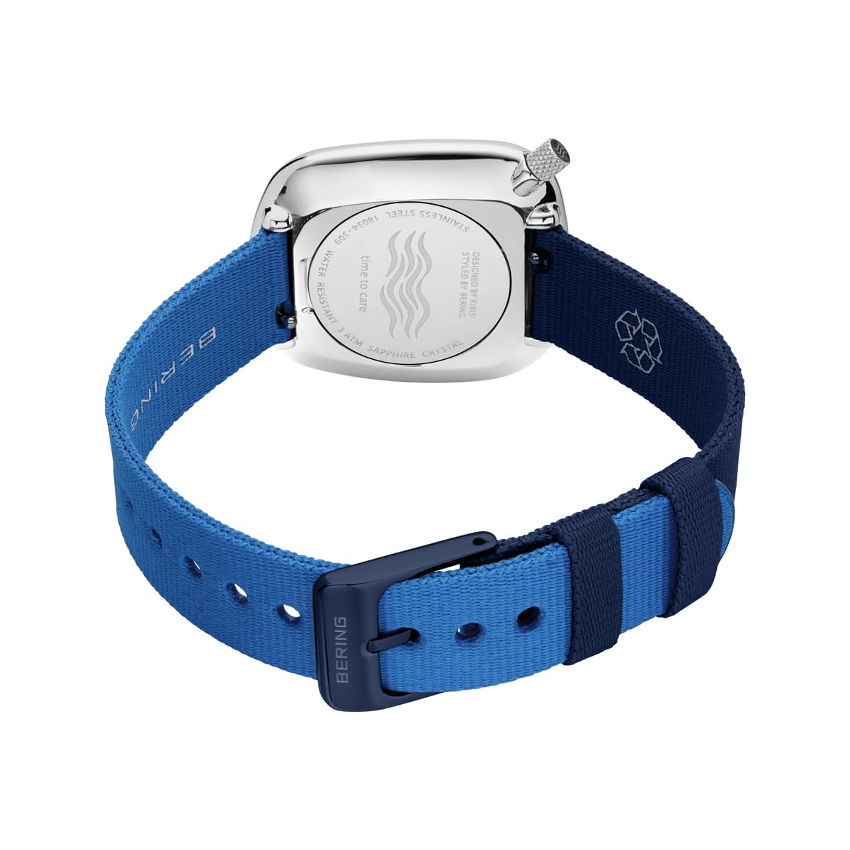 BERING 18034-309 Reloj de Cuarzo para Mujer con Caja de Acero Inoxidable de 30 mm con Acabado Negro y Esfera Blanca, Correa Estilo Militar, Cristal de Zafiro y Resistencia al Agua de 3 ATM