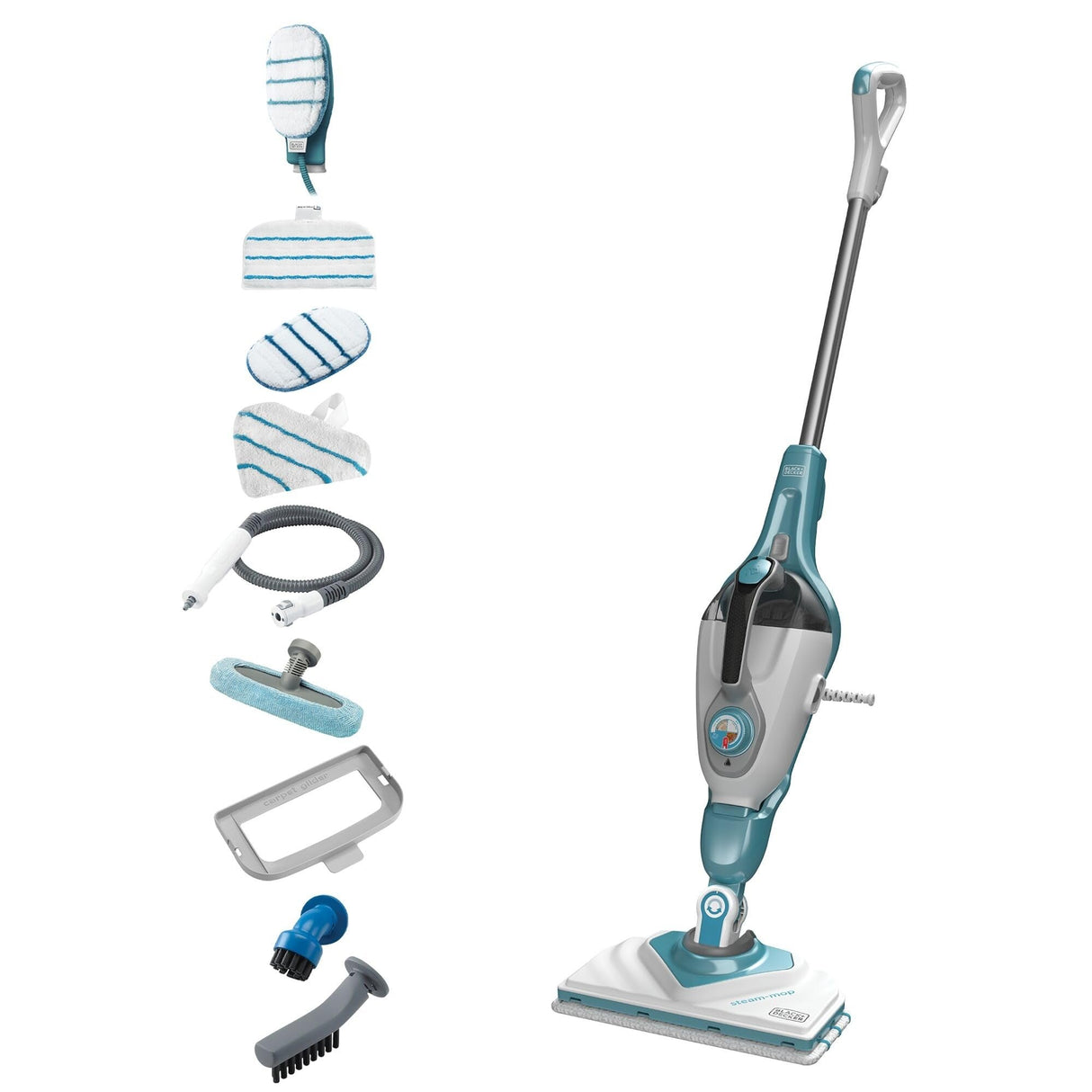 BLACK+DECKER Fregona de vapor 2 en 1 con guante limpiador de mano SteaMitt y 11 accesorios, BHSM166DSM-QS