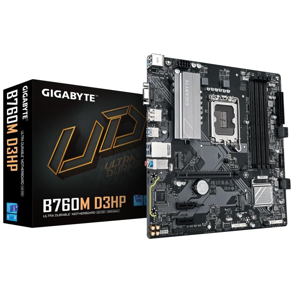 GIGABYTE B760M D3HP Placa Base - Procesadores Intel Core de 14ª Generación, VRM de 4+1+1 Fases, hasta 5600 MHz DDR5, 2xPCIe 4.0 M.2, LAN GbE, USB 3.2 Gen 1