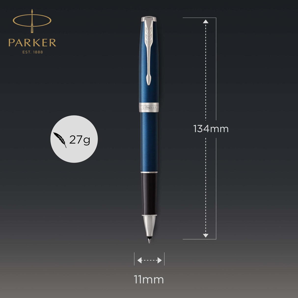 Parker Sonnet - Bolígrafo roller (lacado en azul, con adorno acabado en paladio y punta fina, en estuche)