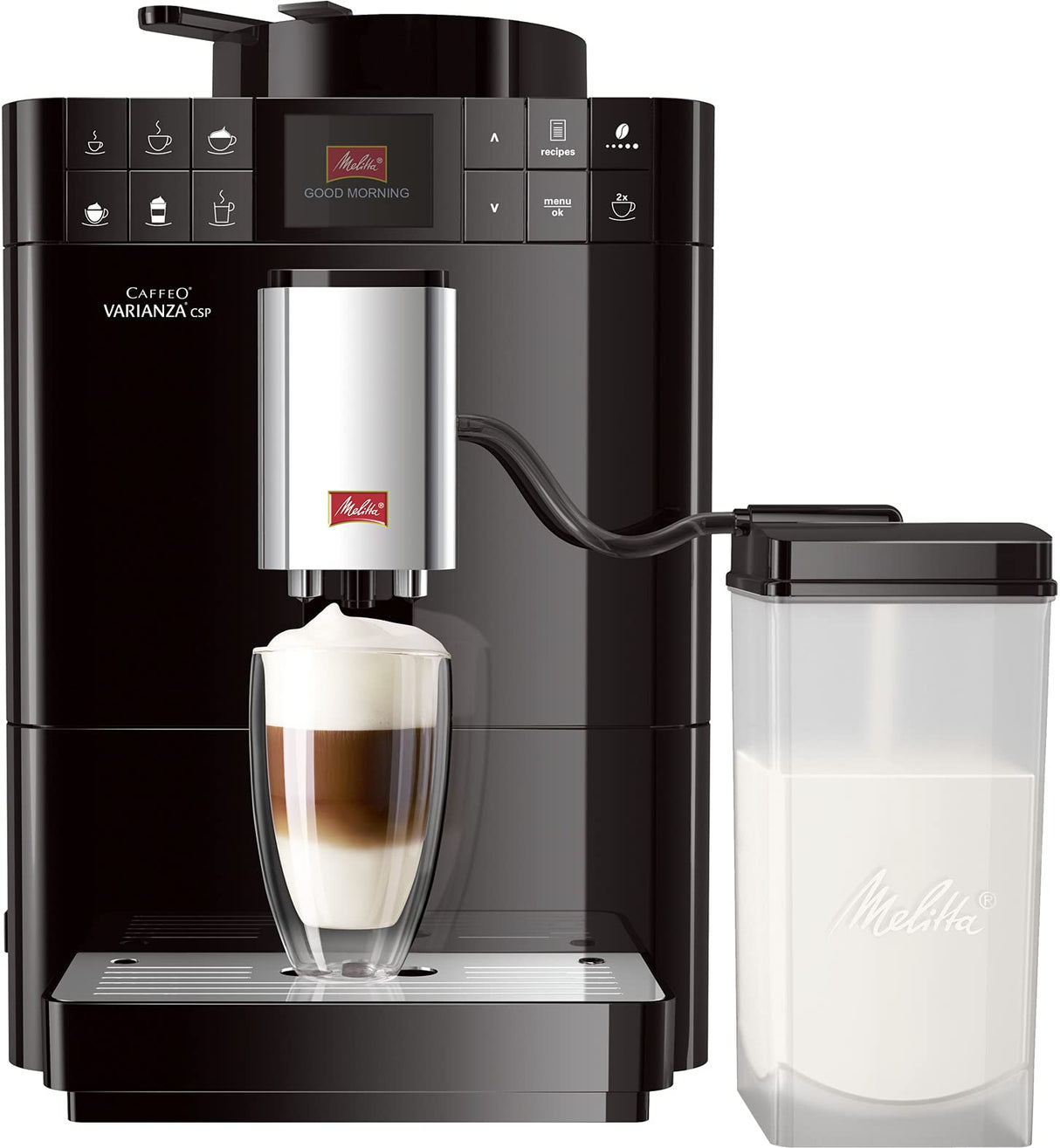Melitta Caffeo Varianza CSP F570-102, Cafetera Molinillo, Café en Grano, Personalizable, Pantalla TFT, Limpieza Automática, 15 Bares, Negro, 1450 W, 1.2 litros, Acero Inoxidable